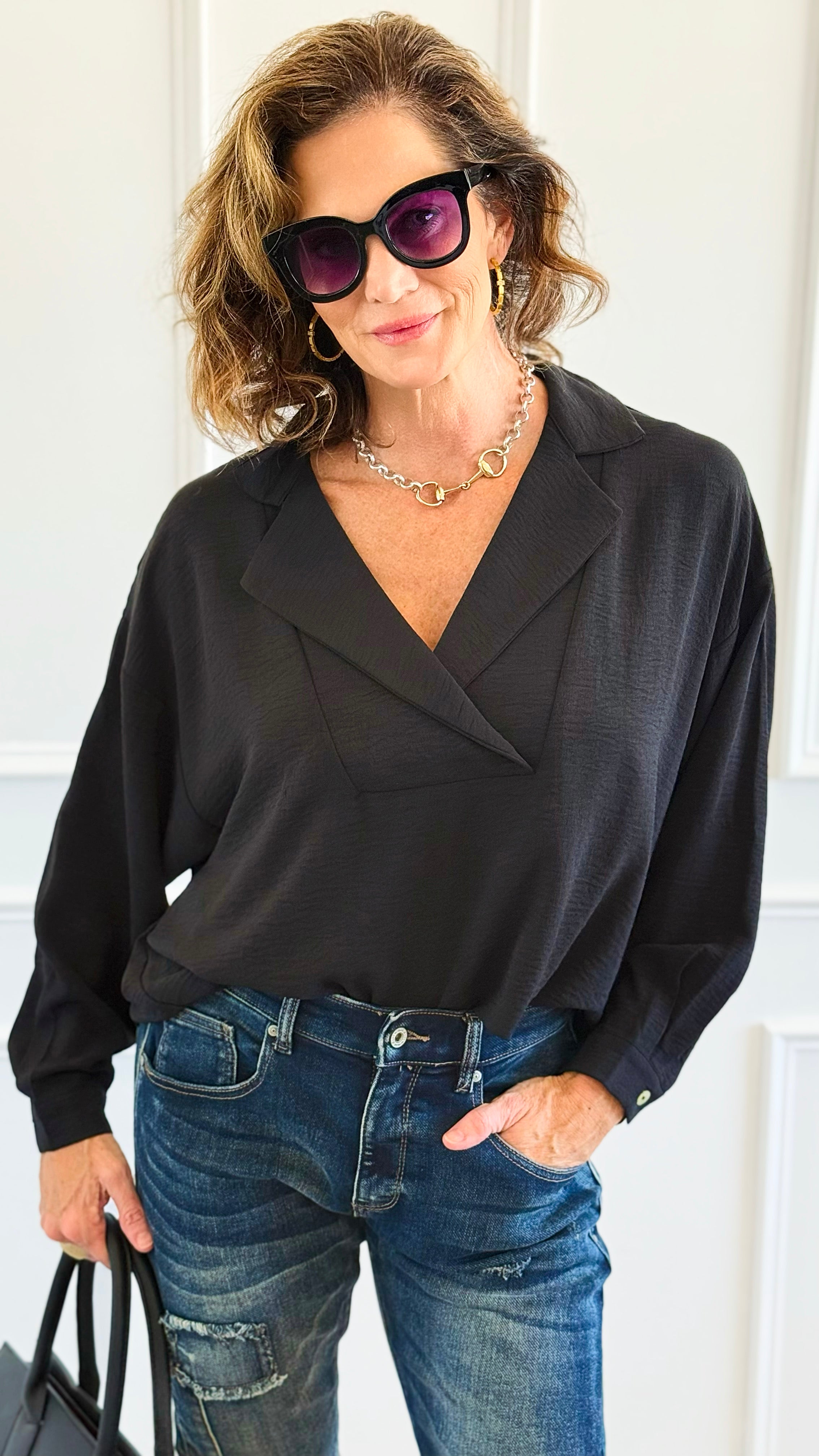 Textured Treasure Woven Top-Black-110 Long Sleeve Tops-LIME 'N' CHILI-Coastal Bloom Boutique, find the trendiest versions of the popular styles and looks Located in Indialantic, FL