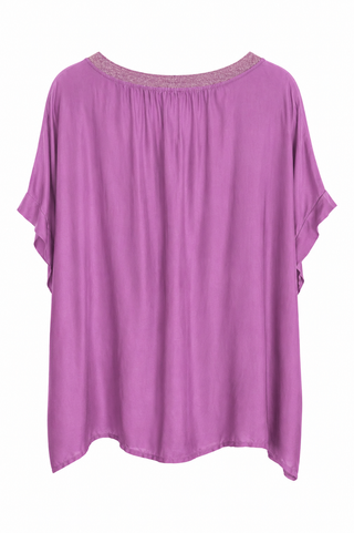 Sea Glass Shimmer V- Neck Italian Top- Magenta