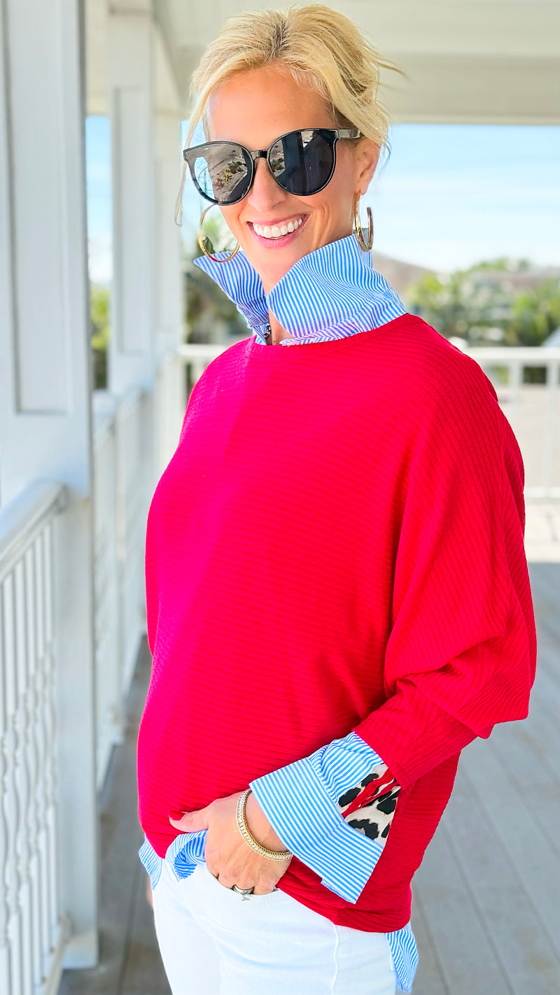 Everyday Essentials Horizontal Rib Top - Ruby-110 Long Sleeve Tops-Zenana-Coastal Bloom Boutique, find the trendiest versions of the popular styles and looks Located in Indialantic, FL