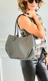 Pyramid Italian Tote- Grey-240 Bags-DEDA LEATHER-Coastal Bloom Boutique, find the trendiest versions of the popular styles and looks Located in Indialantic, FL