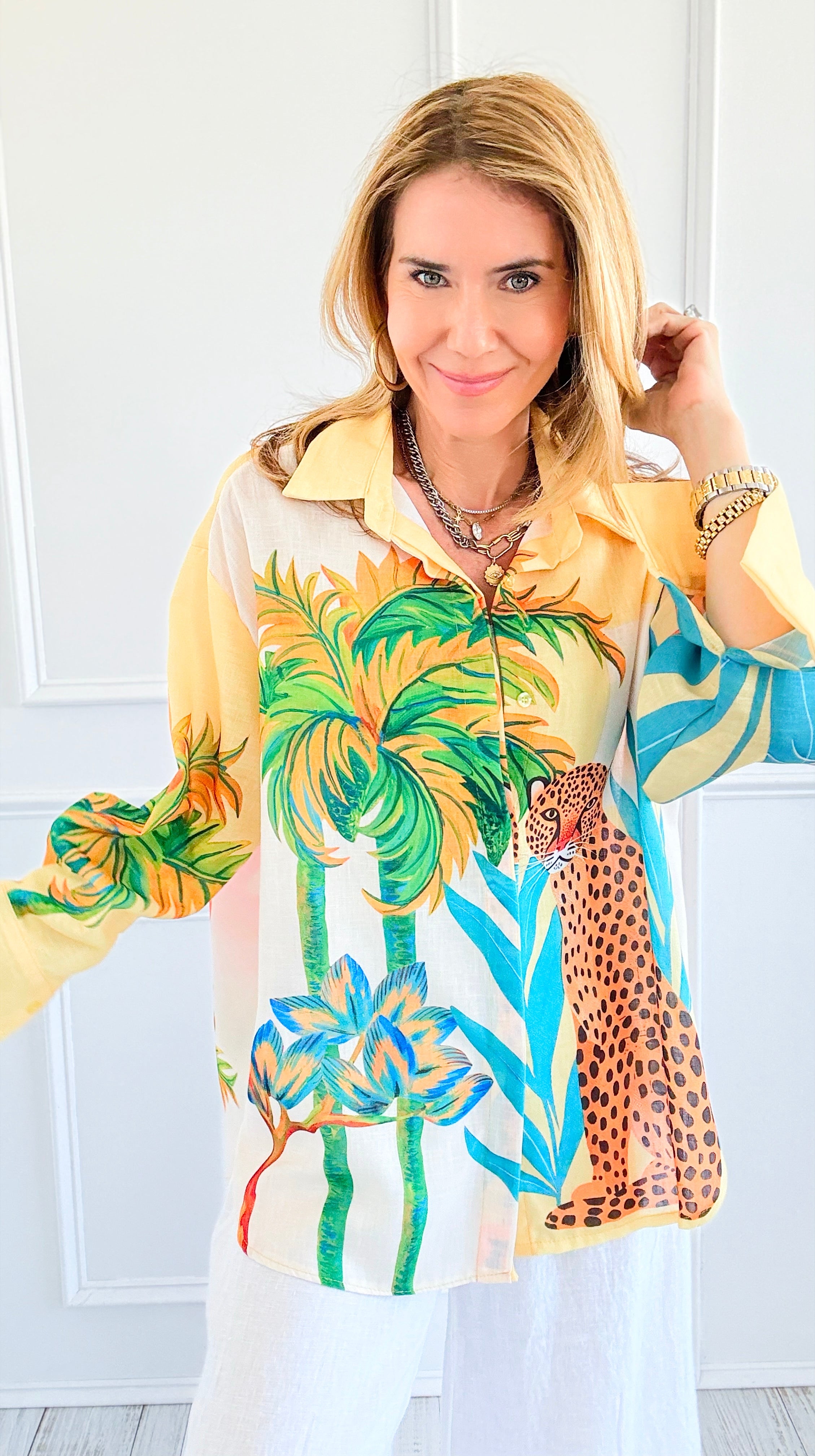 Wild Chic Italian Shirt-170 Bottoms-Italianissimo-Coastal Bloom Boutique, find the trendiest versions of the popular styles and looks Located in Indialantic, FL
