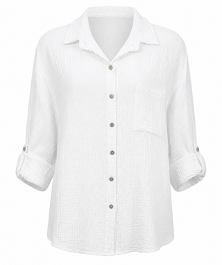 Breezy Gauze Italian Button Up Top- White