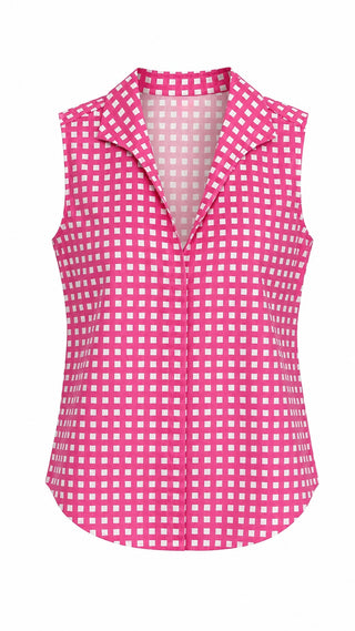 Grid Print Top - Pink