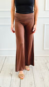 Fold Over Waist Comfy Palazzo Pants-Brown-100 Pants-Zenana-Coastal Bloom Boutique, find the trendiest versions of the popular styles and looks Located in Indialantic, FL