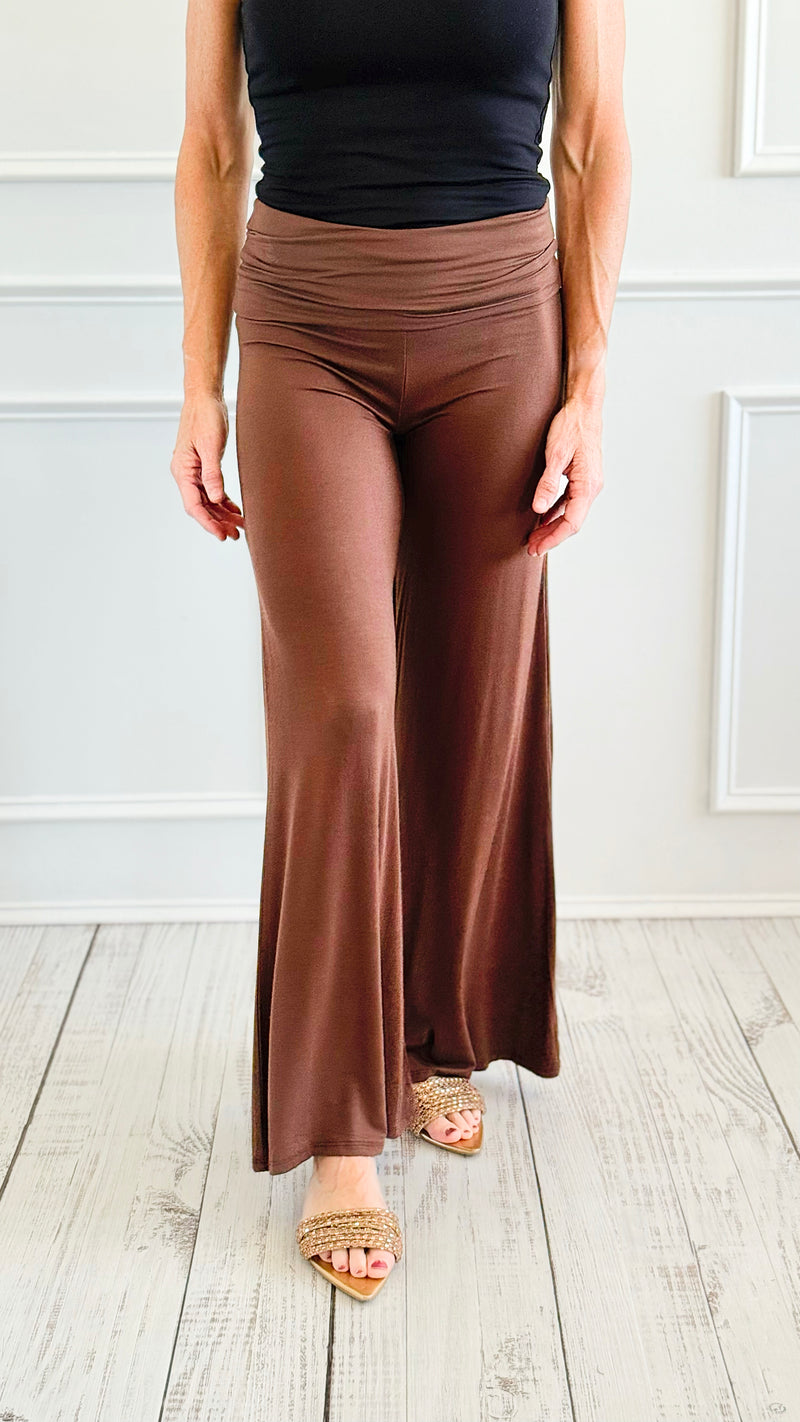 Fold Over Waist Comfy Palazzo Pants-Brown-100 Pants-Zenana-Coastal Bloom Boutique, find the trendiest versions of the popular styles and looks Located in Indialantic, FL