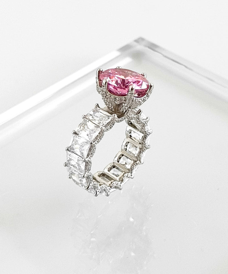 Sterling Silver Mega Light Pink Round Baguette Band Ring- Silver-230 Jewelry-NYC-Coastal Bloom Boutique, find the trendiest versions of the popular styles and looks Located in Indialantic, FL