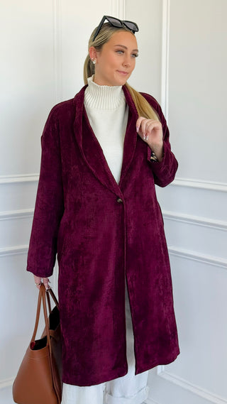 Leopard Lined Italian Long Blazer- Wine