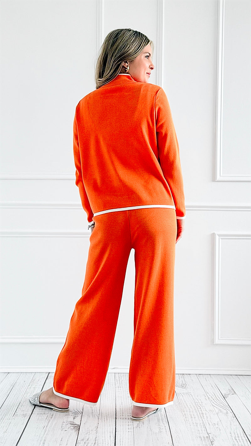 Luxe Trimmed Knit Statement Pocket Set - Orange-210 Loungewear/Sets-Chasing Bandits-Coastal Bloom Boutique, find the trendiest versions of the popular styles and looks Located in Indialantic, FL