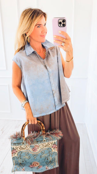City Skies Sleeveless Italian Button Top