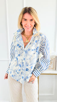 Garden Poise Mixed-Print Button Down Top-130 Long Sleeve Tops-JODIFL-Coastal Bloom Boutique, find the trendiest versions of the popular styles and looks Located in Indialantic, FL