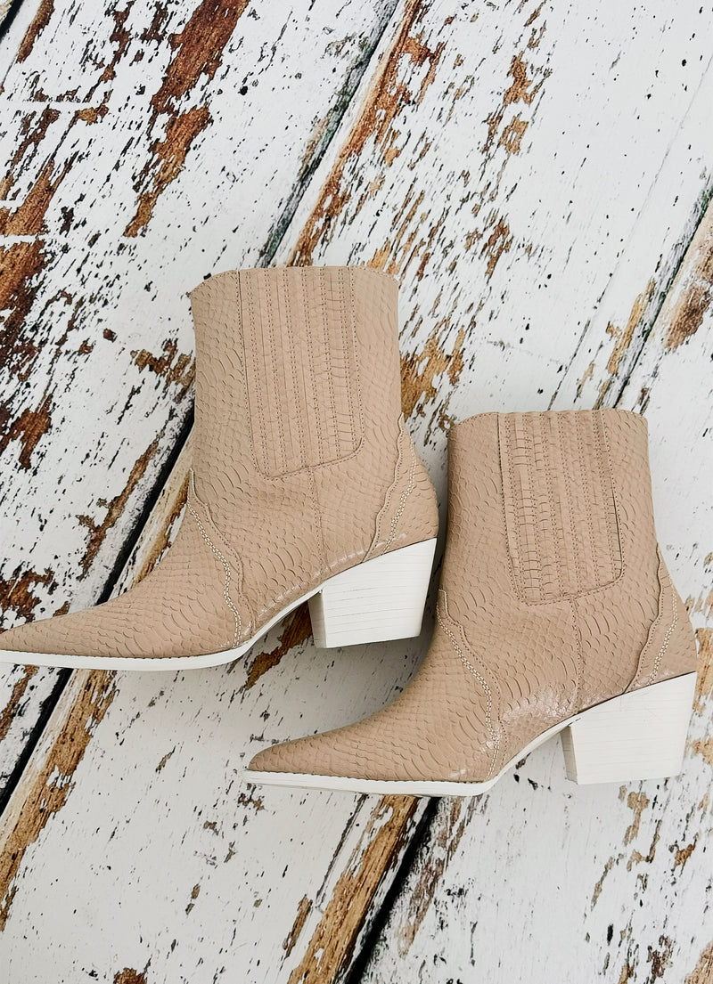 Textured Western Pointed Ankle Boots - Beige-250 Shoes-Oasis Society-Coastal Bloom Boutique, find the trendiest versions of the popular styles and looks Located in Indialantic, FL