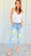 Creative Clover Painted Italian Denim Pant-190 Denim-Italianissimo-Coastal Bloom Boutique, find the trendiest versions of the popular styles and looks Located in Indialantic, FL