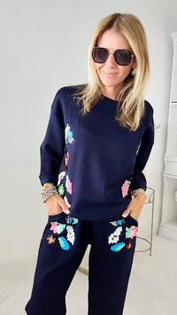 Pop of Color Navy Scuba Top-130 Long Sleeve Tops-Joh Apparel-Coastal Bloom Boutique, find the trendiest versions of the popular styles and looks Located in Indialantic, FL