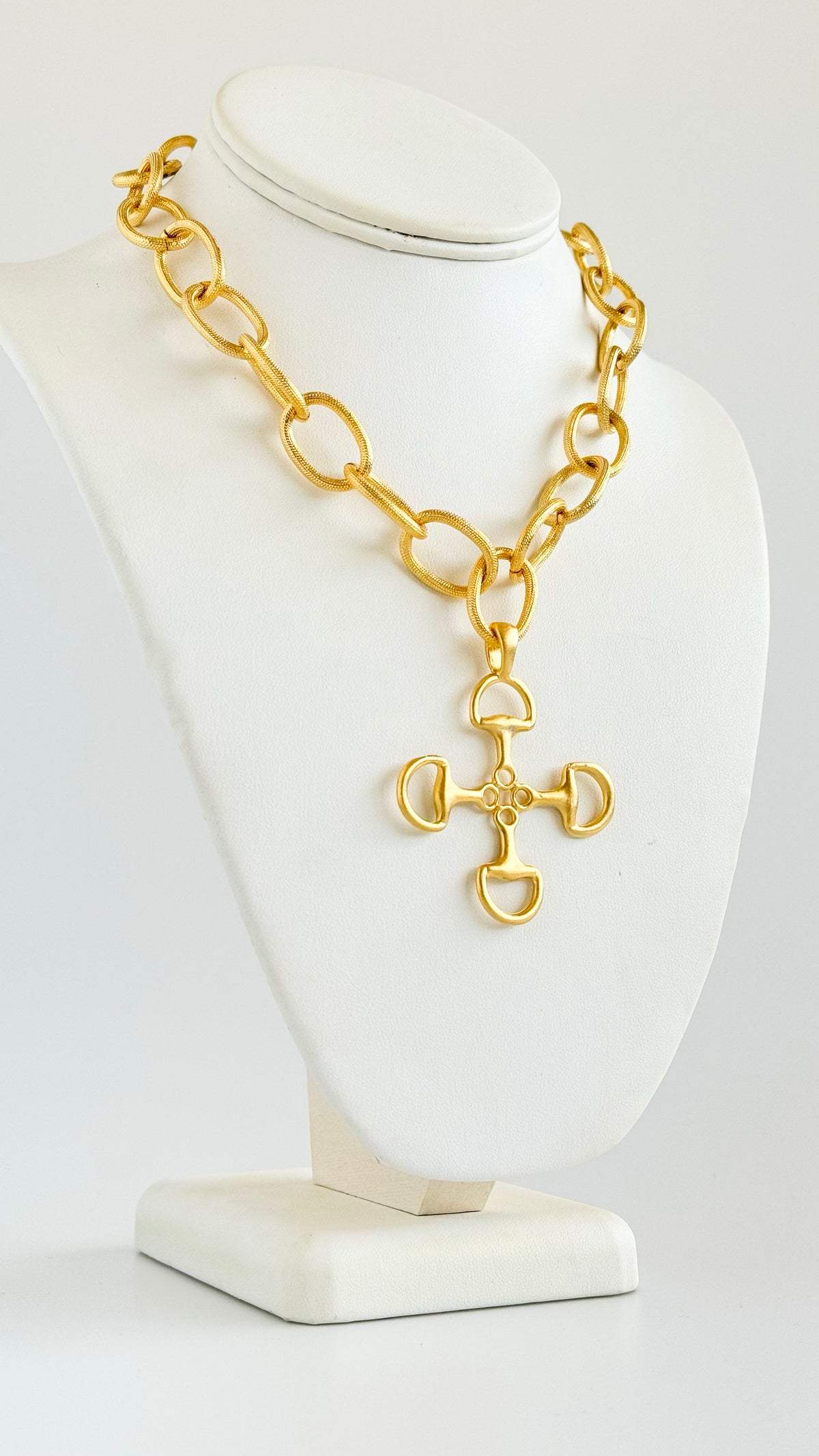 Gold Horsebit Cross Chain Necklace - Susan Shaw-230 Jewelry-SUSAN SHAW-Coastal Bloom Boutique, find the trendiest versions of the popular styles and looks Located in Indialantic, FL