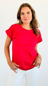 Cotton Crew Girl Next Door Neck Top - Ruby-110 Short Sleeve Tops-Zenana-Coastal Bloom Boutique, find the trendiest versions of the popular styles and looks Located in Indialantic, FL