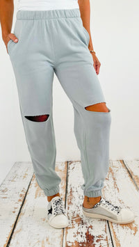 Fleece Slit Jogger - Slate Blue-180 Joggers-reflex-Coastal Bloom Boutique, find the trendiest versions of the popular styles and looks Located in Indialantic, FL