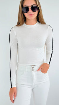 Contrast Sleeve Detail Crop Top - Off White-130 Long Sleeve Tops-Heart&Hips-Coastal Bloom Boutique, find the trendiest versions of the popular styles and looks Located in Indialantic, FL