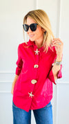 Starfish Accent Half Sleeve Blouse- Red-130 Long Sleeve Tops-PASTEL DESIGN-Coastal Bloom Boutique, find the trendiest versions of the popular styles and looks Located in Indialantic, FL
