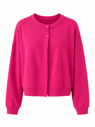 Oversized Button Front Fleece Cardigan - Raspberry