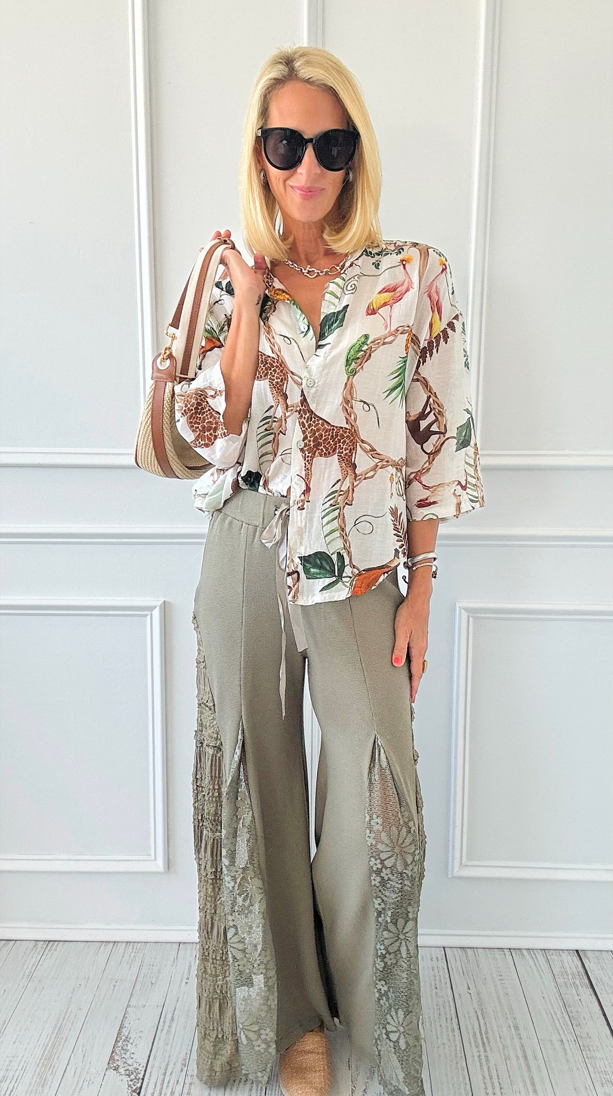 Golden Hour Lace Panel Pants - Olive-170 Bottoms-pol-Coastal Bloom Boutique, find the trendiest versions of the popular styles and looks Located in Indialantic, FL