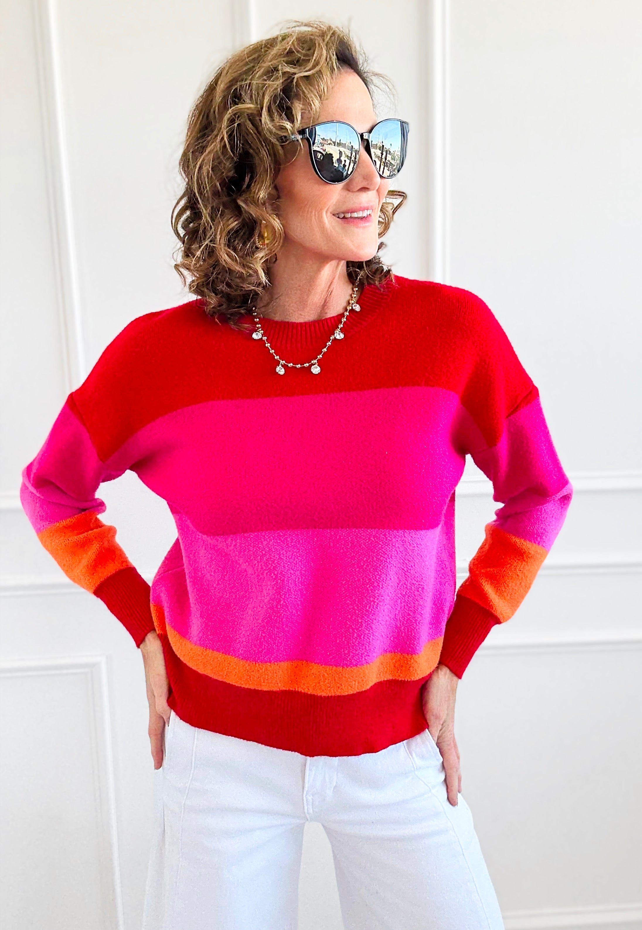Sunset Kiss Colorblock Knit Sweater-140 Sweaters-Rousseau-Coastal Bloom Boutique, find the trendiest versions of the popular styles and looks Located in Indialantic, FL