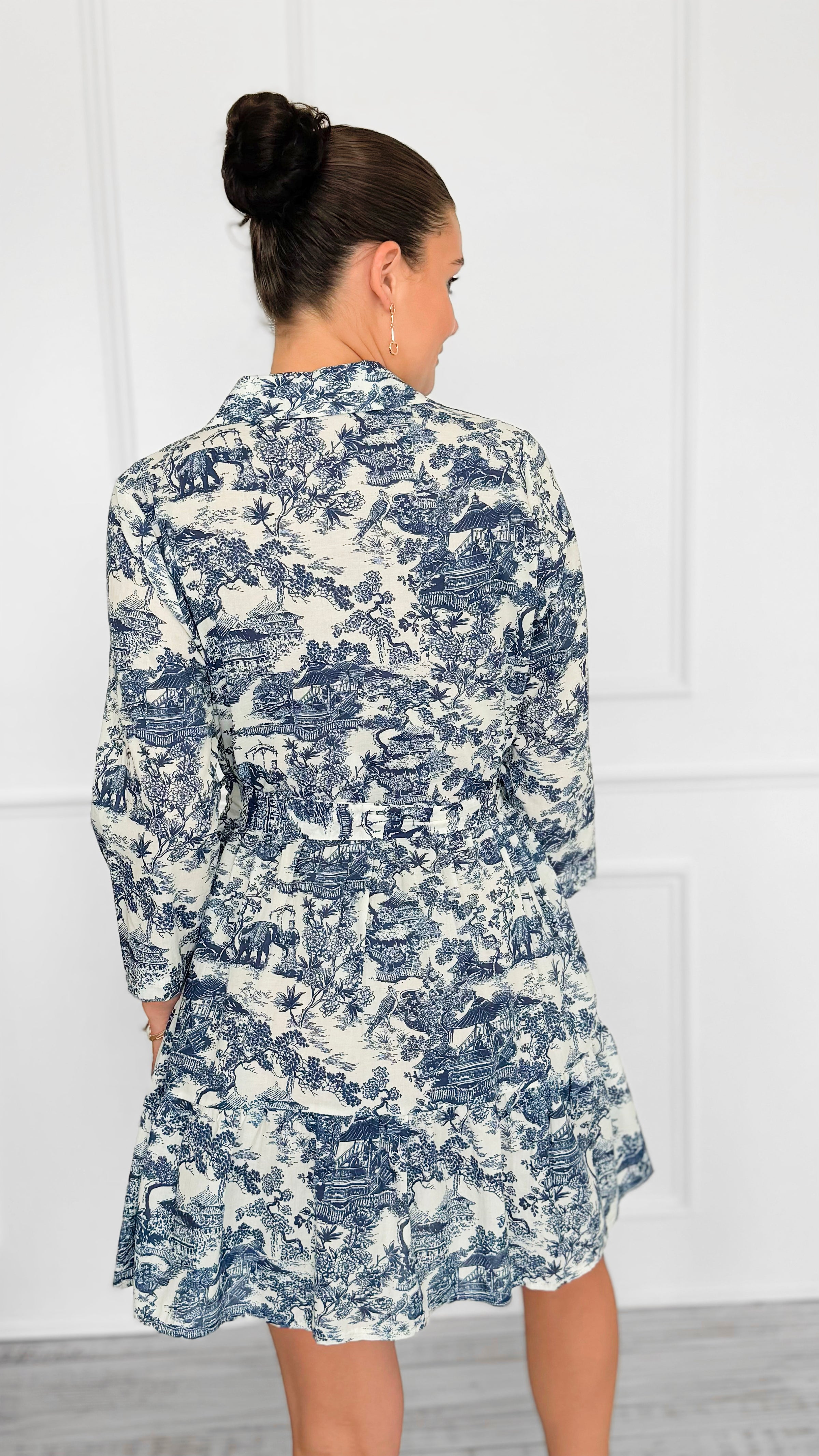 Bonsai Dreamscape Italian Button Down Dress-200 Dresses/Jumpsuits/Rompers-FH GROUP-Coastal Bloom Boutique, find the trendiest versions of the popular styles and looks Located in Indialantic, FL