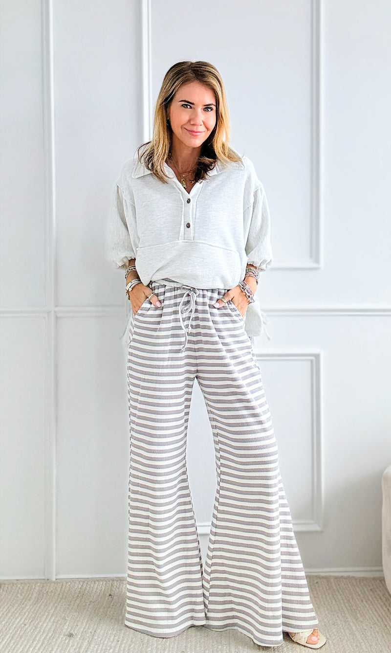 Striped Knit Palazzo Pants Grey-170 Bottoms-Anniewear-Coastal Bloom Boutique, find the trendiest versions of the popular styles and looks Located in Indialantic, FL