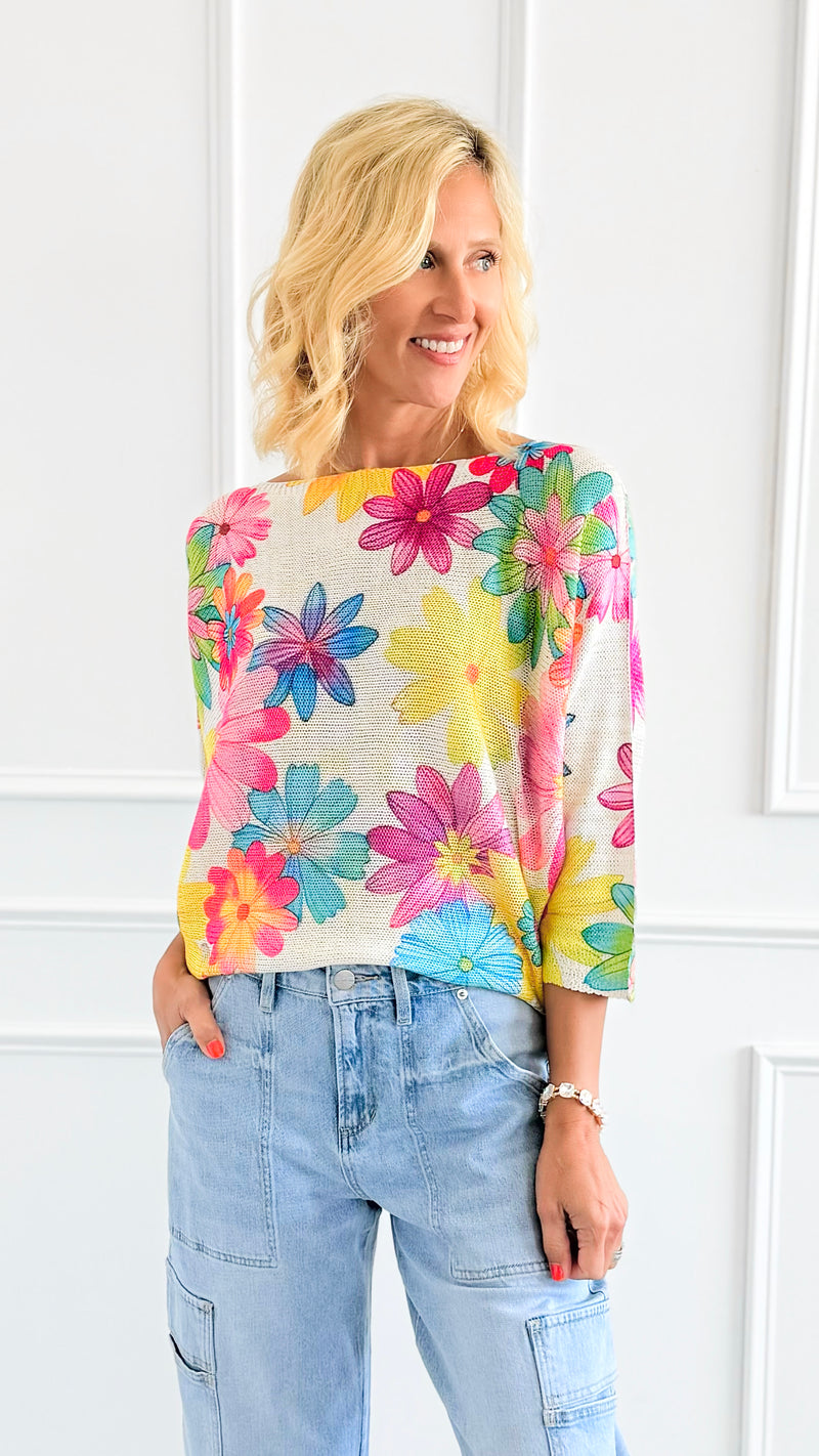 Bold Blossom St Tropez Italian Knit Sweater-140 Sweaters-FAITH/ SORPRESA-Coastal Bloom Boutique, find the trendiest versions of the popular styles and looks Located in Indialantic, FL