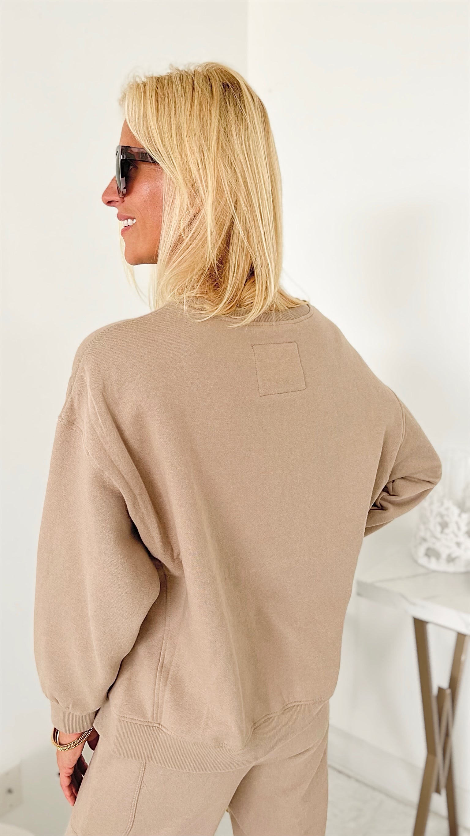 Heavenly High Rise Relaxed Jogger Pant + Sweatshirt Set - Sand-130 Long Sleeve Tops-RISEN JEANS-Coastal Bloom Boutique, find the trendiest versions of the popular styles and looks Located in Indialantic, FL