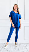 Short Sleeve Brushed Microfiber Lounge Set - Light Navy-210 Loungewear/Sets-Zenana-Coastal Bloom Boutique, find the trendiest versions of the popular styles and looks Located in Indialantic, FL