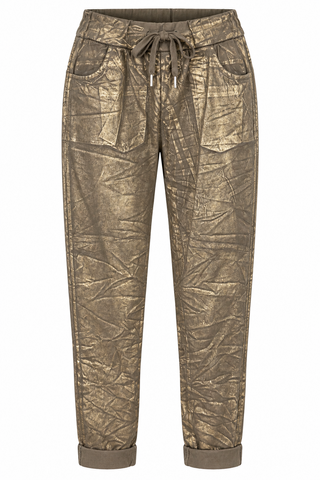 Shine-On Glistening Italian Joggers -Taupe/ Gold