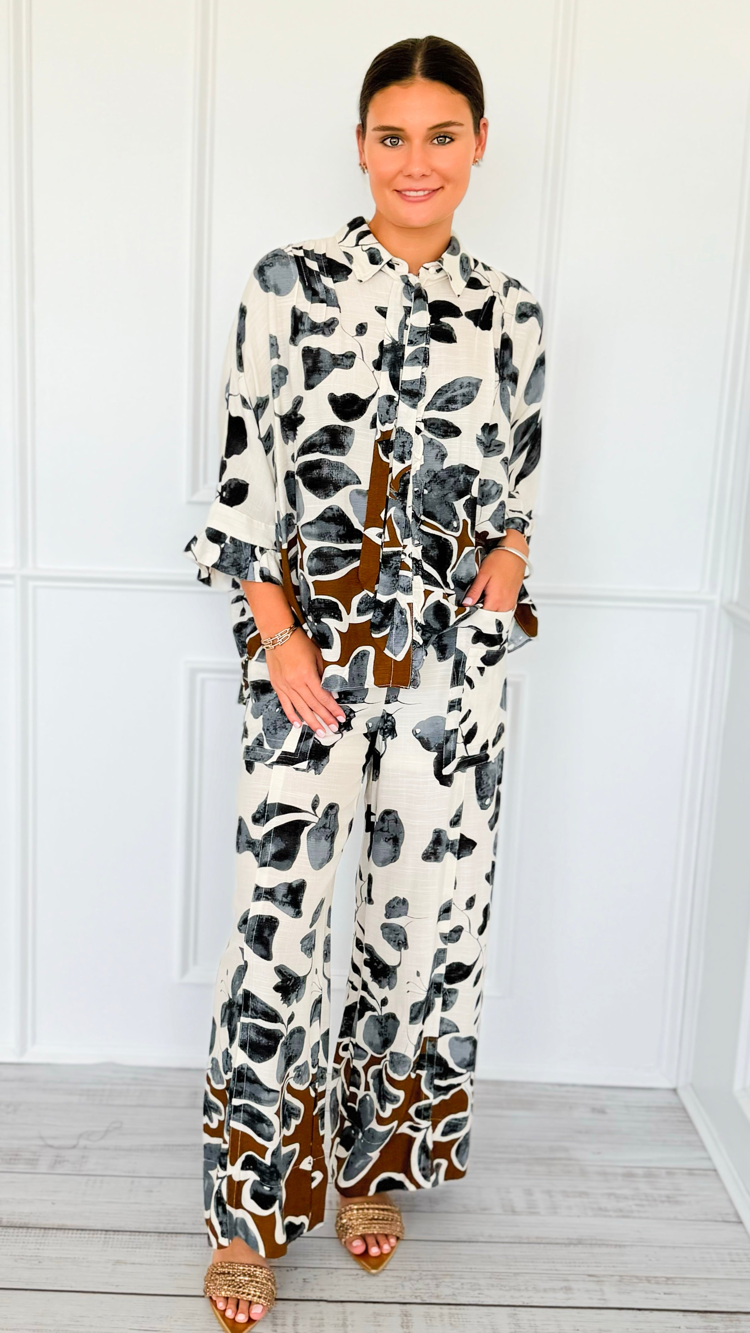 Botanical Breeze Cargo Palazzo Pant Set-210 Loungewear/Sets-GIGIO-Coastal Bloom Boutique, find the trendiest versions of the popular styles and looks Located in Indialantic, FL