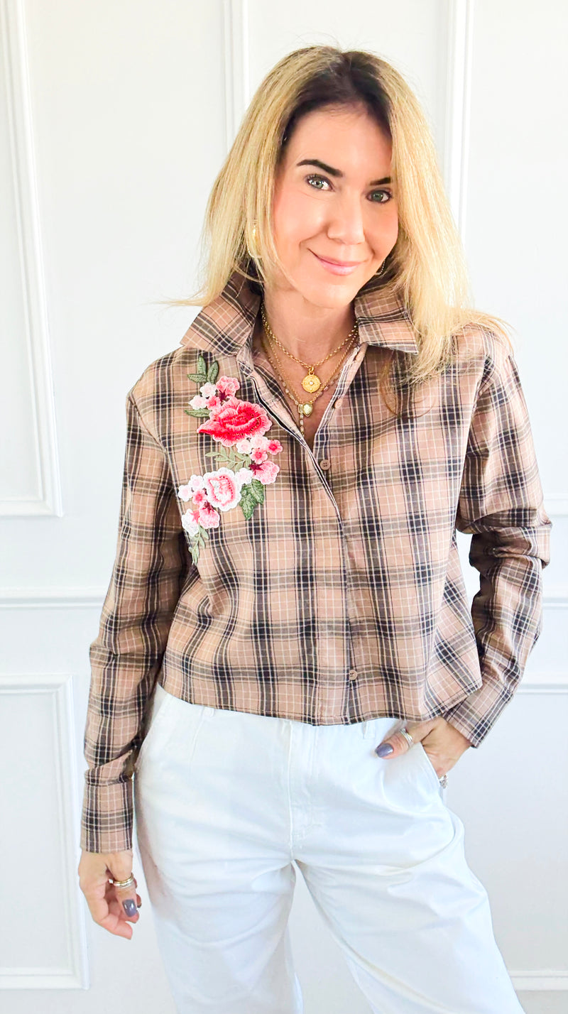 CB Custom - Wildflower Plans Button Down Top-110 Long Sleeve Tops-Active Basic / Holly-Coastal Bloom Boutique, find the trendiest versions of the popular styles and looks Located in Indialantic, FL