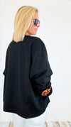 Pumpkin Sequin Sweatshirt - Black-130 Long Sleeve Tops-BIBI-Coastal Bloom Boutique, find the trendiest versions of the popular styles and looks Located in Indialantic, FL