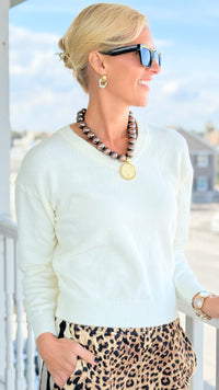 Sunday Stroll V Neck Sweater - Ivory