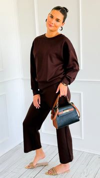 Weekender Ease Scuba 2pc Pant Set - Coffee-210 Loungewear/Sets-YELETE-Coastal Bloom Boutique, find the trendiest versions of the popular styles and looks Located in Indialantic, FL