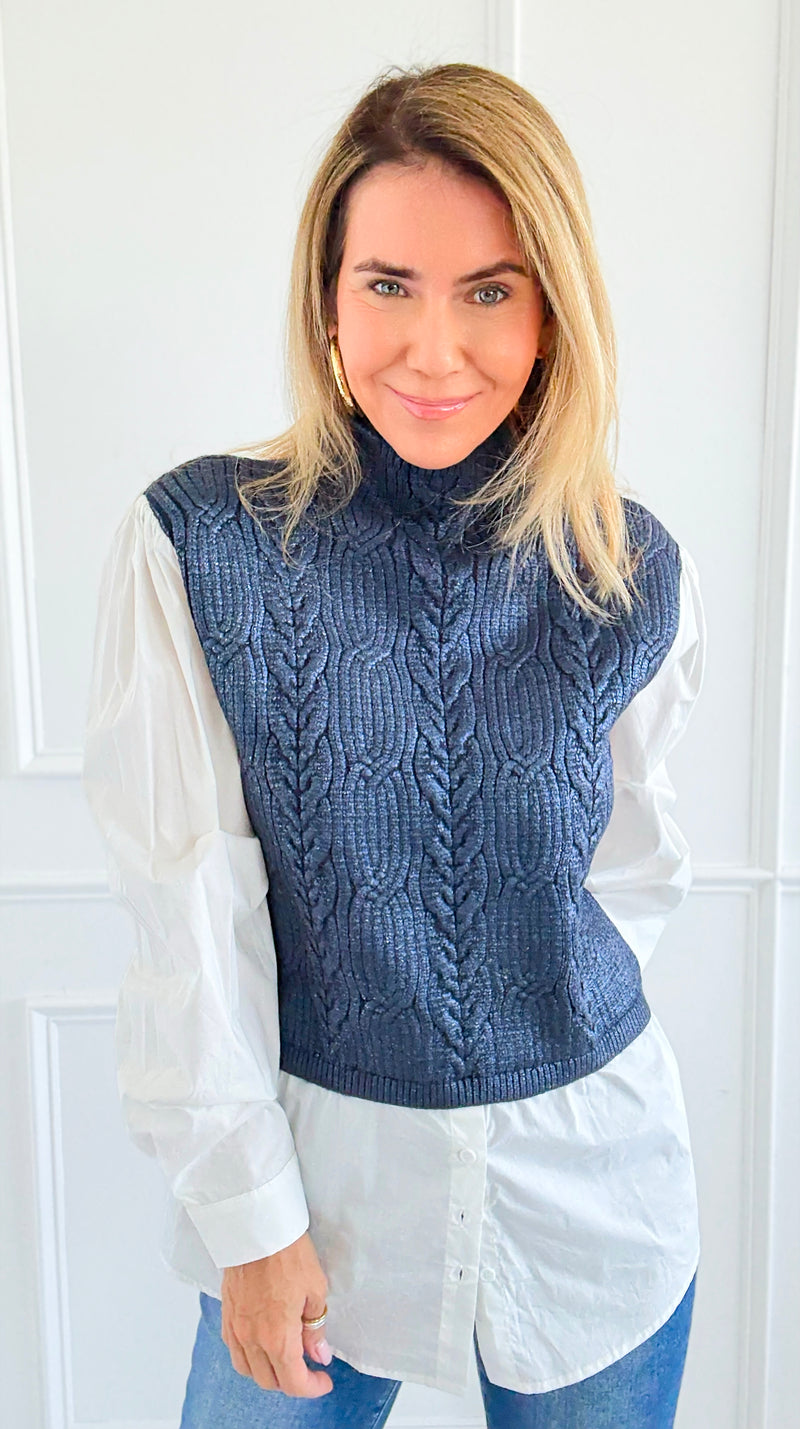Moonlit Layer Cable Sweater-140 Sweaters-Fate Inc-Coastal Bloom Boutique, find the trendiest versions of the popular styles and looks Located in Indialantic, FL