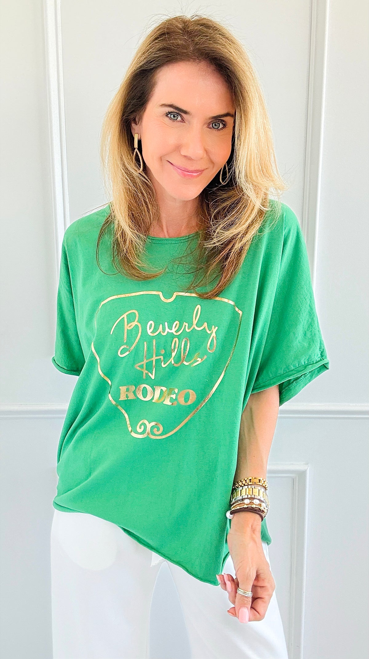 Rodeo Luxe Italian T-Shirt- Kelly Green-110 Short Sleeve Tops-Italianissimo-Coastal Bloom Boutique, find the trendiest versions of the popular styles and looks Located in Indialantic, FL