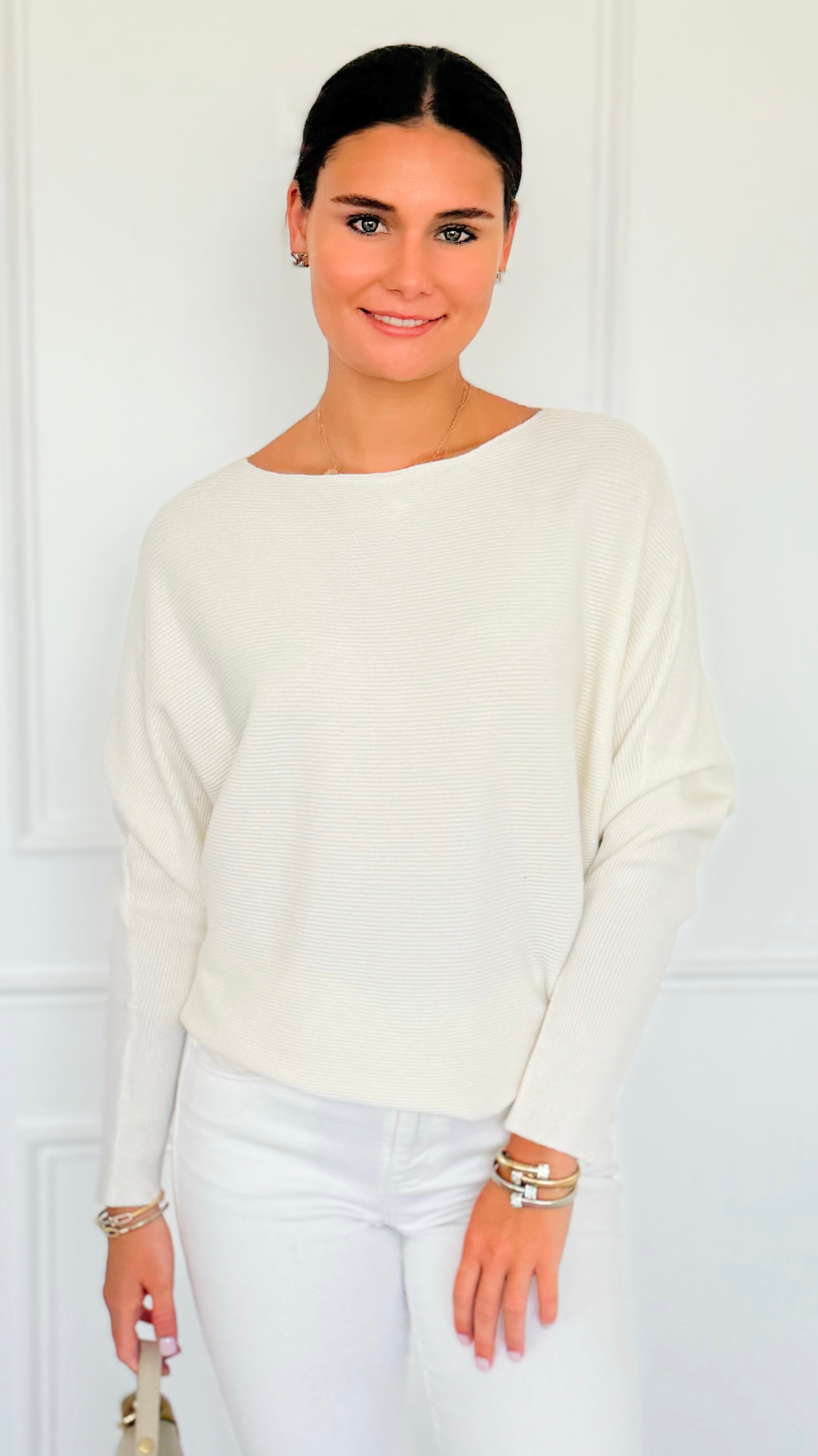 Ribbed Italian Pullover- Winter White-140 Sweaters-Italianissimo-Coastal Bloom Boutique, find the trendiest versions of the popular styles and looks Located in Indialantic, FL