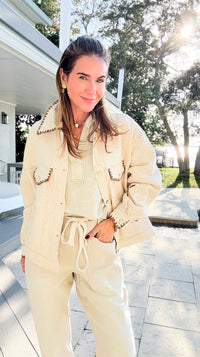 Whispered Trim Textured Jacket-160 Jackets-LA ROS-Coastal Bloom Boutique, find the trendiest versions of the popular styles and looks Located in Indialantic, FL
