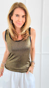 Golden Shimmer Ribbed Italian Tank Top- Black-100 Sleeveless Tops-SEÑORITA C-Coastal Bloom Boutique, find the trendiest versions of the popular styles and looks Located in Indialantic, FL