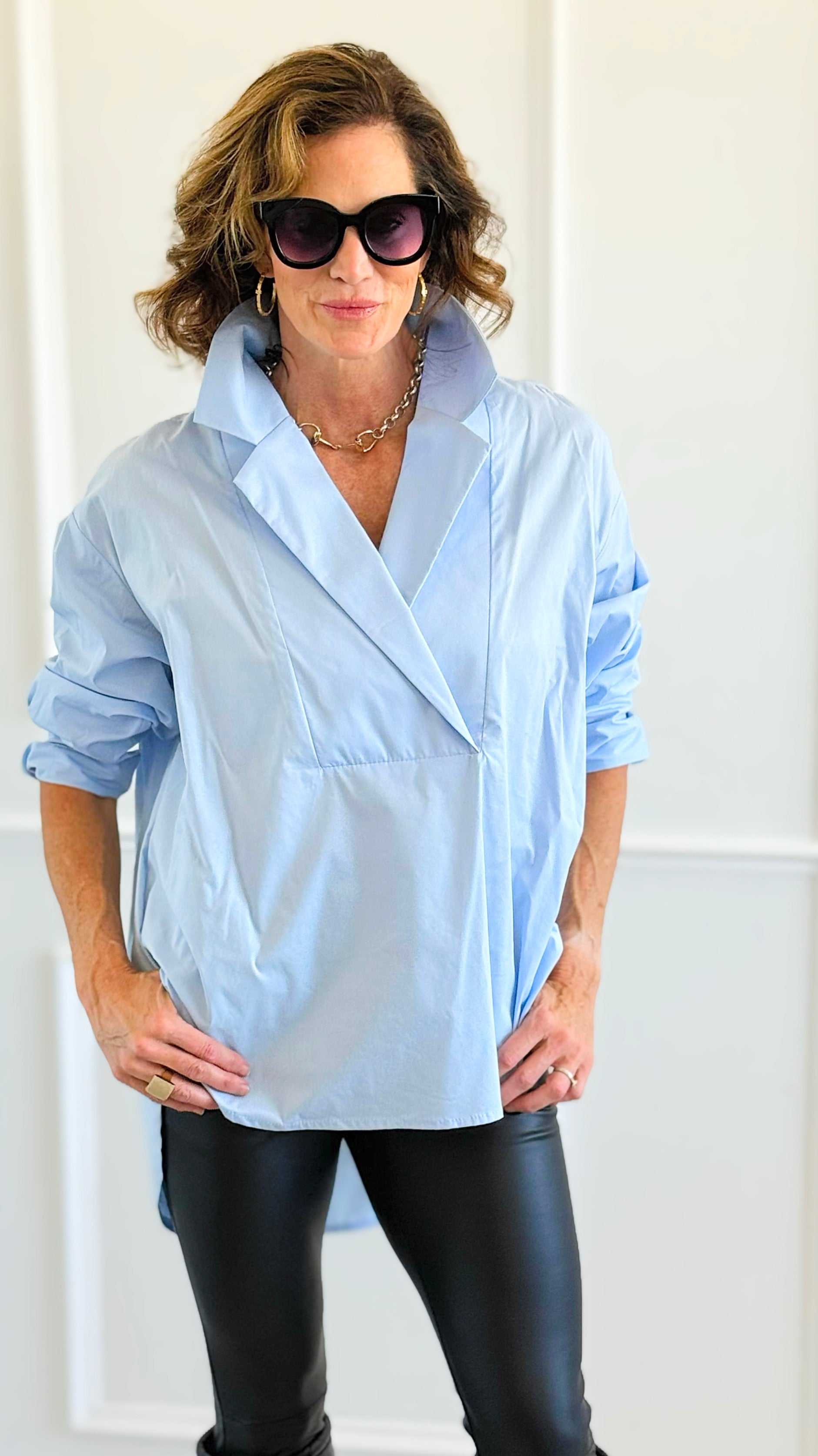 Bacall Italian Long Sleeve Top- Sky Blue-110 Long Sleeve Tops-TATTOO Z-Coastal Bloom Boutique, find the trendiest versions of the popular styles and looks Located in Indialantic, FL