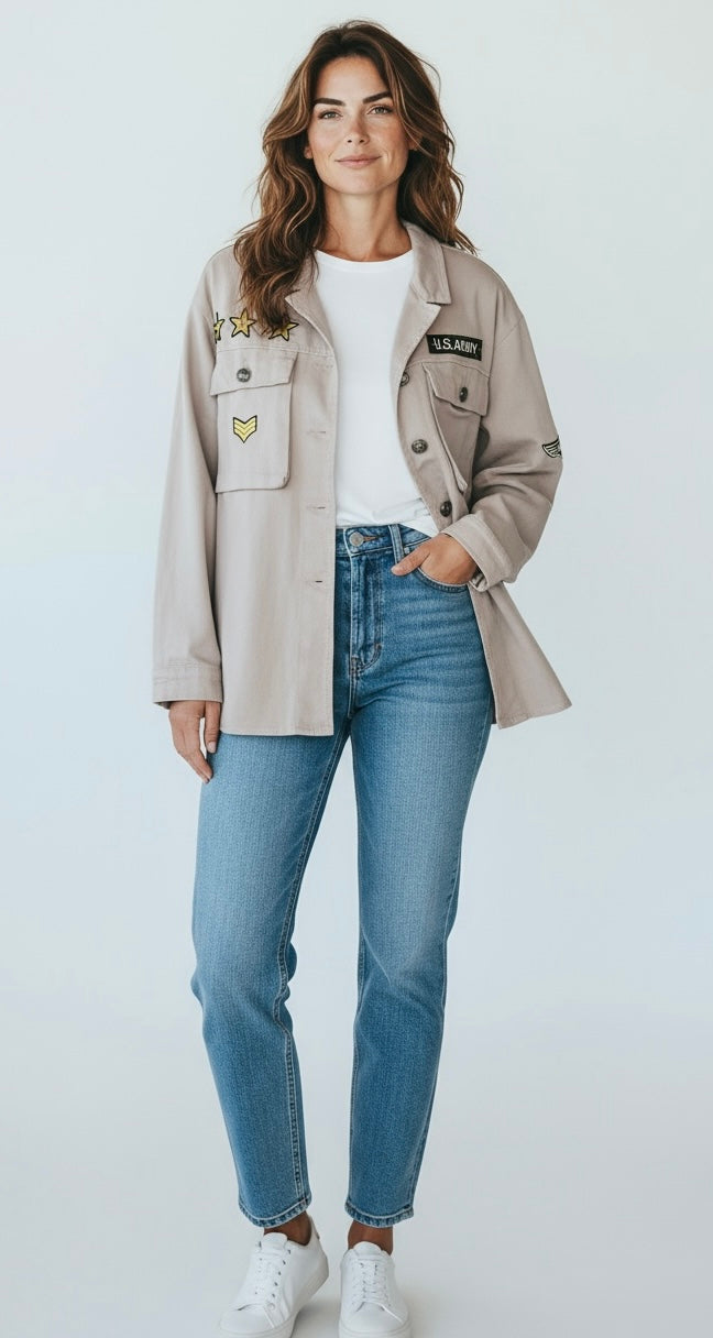 Military Inspired Twill Jacket-160 Jackets-V SKY-Coastal Bloom Boutique, find the trendiest versions of the popular styles and looks Located in Indialantic, FL