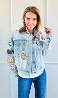 Happy Vibes Patch Jacket-160 Jackets-Veveret-Coastal Bloom Boutique, find the trendiest versions of the popular styles and looks Located in Indialantic, FL