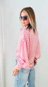 Pink Sunset Satin Button Up Blouse - Pink-130 Long Sleeve Tops-Fate By LFD-Coastal Bloom Boutique, find the trendiest versions of the popular styles and looks Located in Indialantic, FL