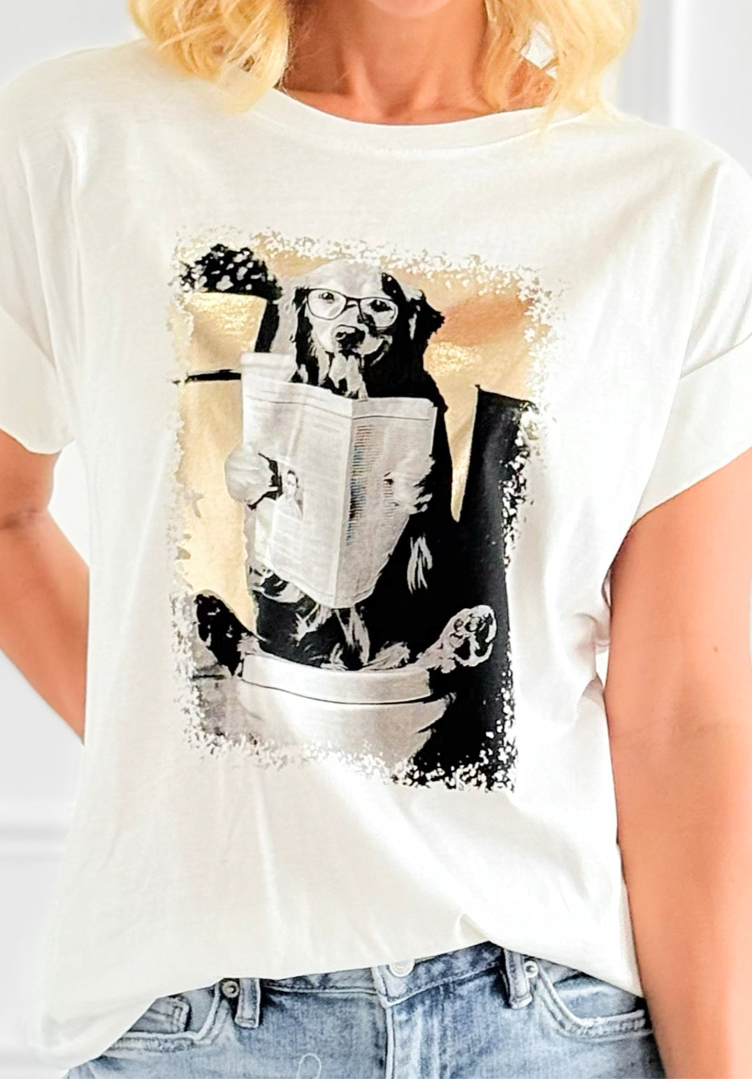 Editorial Pup Italian Graphic Tee-110 Short Sleeve Tops-FIRSTAGE-Coastal Bloom Boutique, find the trendiest versions of the popular styles and looks Located in Indialantic, FL