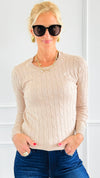 Hailey Knit Pullover Top - Khaki-140 Sweaters-Cielo-Coastal Bloom Boutique, find the trendiest versions of the popular styles and looks Located in Indialantic, FL