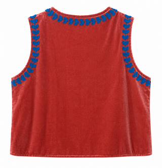 Velvet Gingham Embroidered Floral Vest