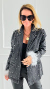 Pearl Glamour Denim Blazer-160 Jackets-ROUSSEAU-Coastal Bloom Boutique, find the trendiest versions of the popular styles and looks Located in Indialantic, FL