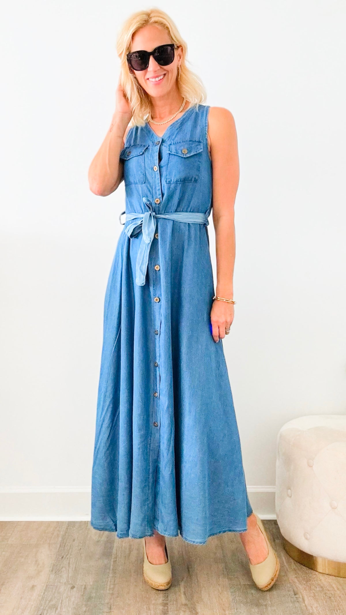 Chambray Italian Maxi Dress-200 dresses/jumpsuits/rompers-Venti6 Outlet-Coastal Bloom Boutique, find the trendiest versions of the popular styles and looks Located in Indialantic, FL